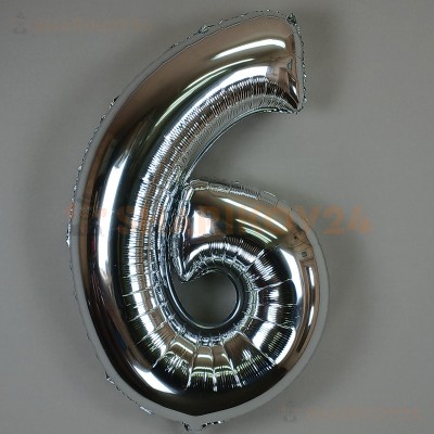 Шар (34''/86 см) Цифра, 6 ЭКО, Серебро